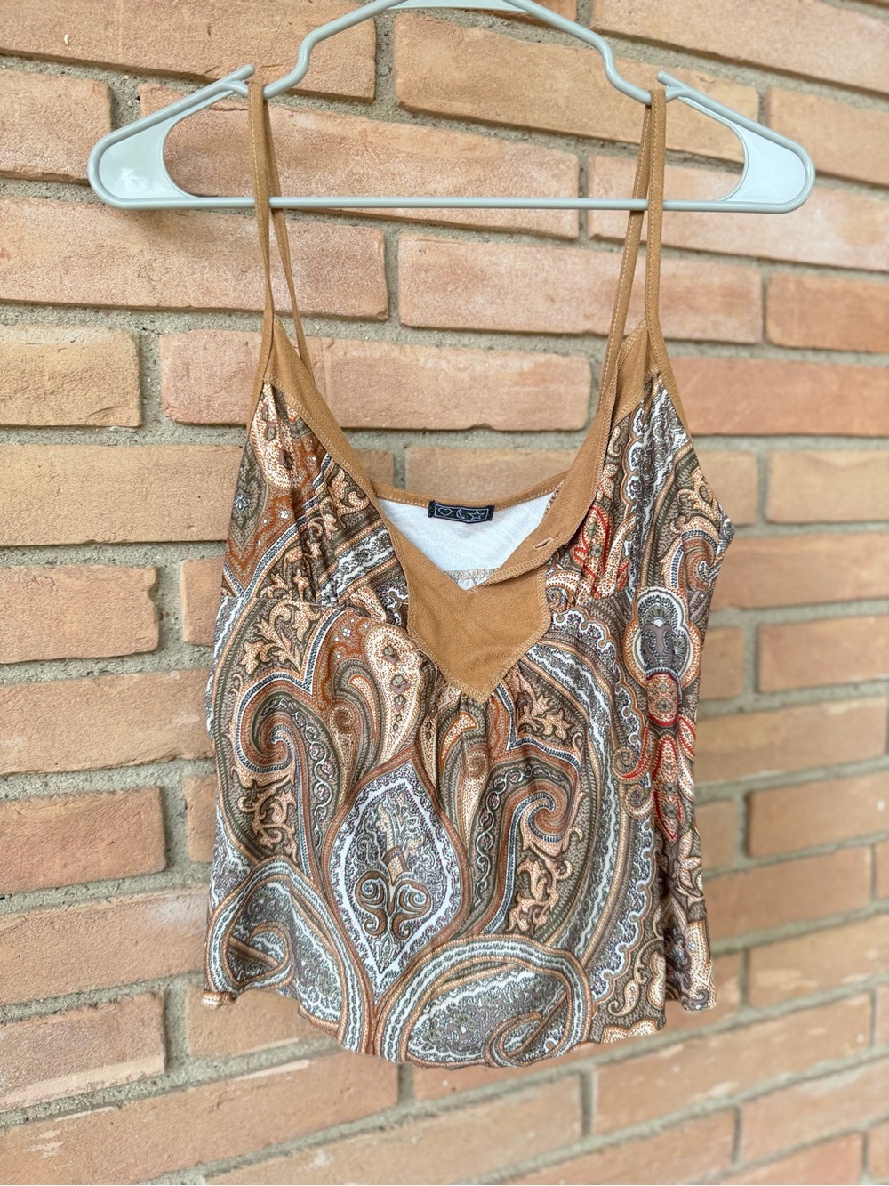 Heart Moon Star Brown Paisley V-Neck Spaghetti Strap Camisole
